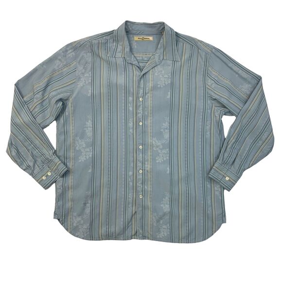 Vintage Tommy Bahama Shirt Mens XL Extra Large Silk Blend Textured Floral Hawaii - Picture 1 of 14